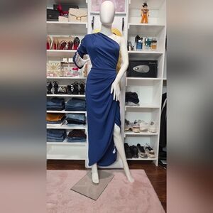SHEIN One-Shoulder Royal Blue Draped Maxi Dress